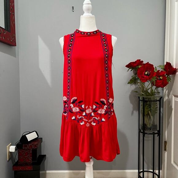 NEW Xhilaration Boho Love Liberty Embroidered Drop Waist Flutter Floral Sundress - Picture 1 of 16